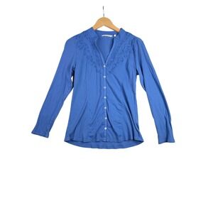 Soft Surroundings Rissani Embroidered Long Sleeve Shirt size Small Blue